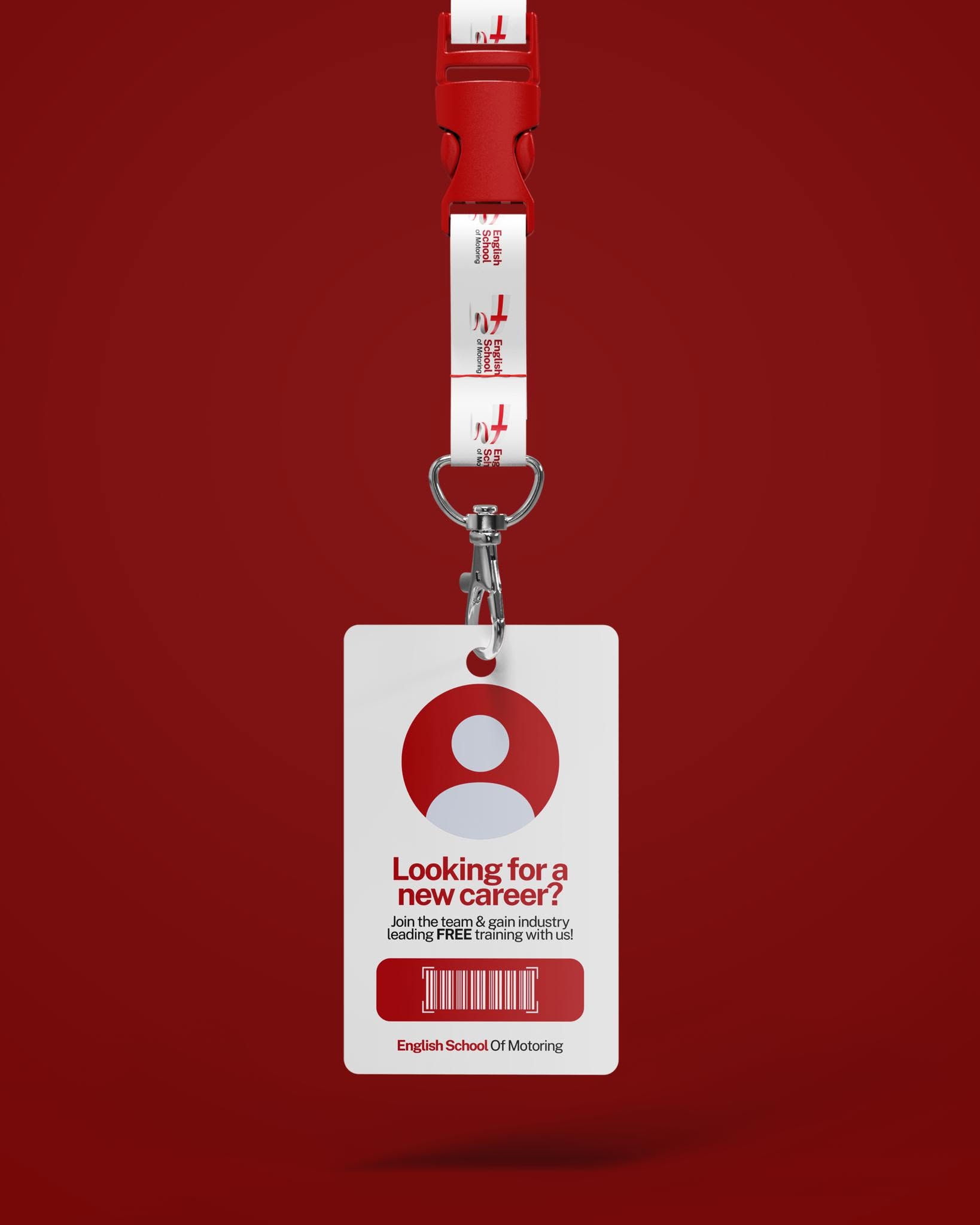 English School of Motoring lanyard and ID badge reading Looking for a new career